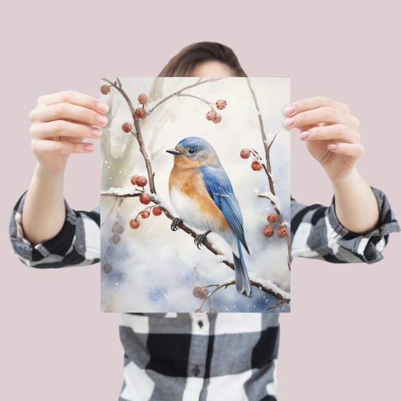 Eastern Bluebird Wall Art Print Poster Unframed - Watercolor Animal Print - Picture 4 of 5